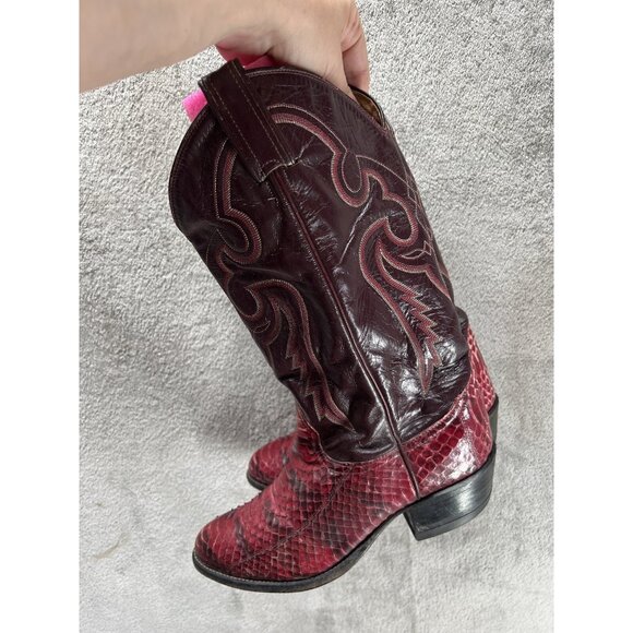 Vtg Tony Lama Gold Label Mens 7 EE Red Python Snakeskin Cowboy Boots Western - Picture 11 of 14